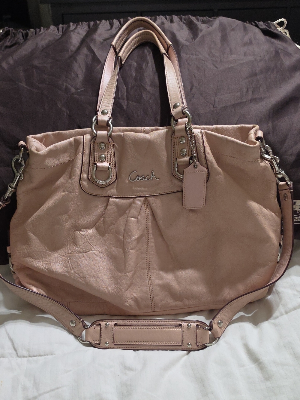 Coach Ashley Light Pink Leather Carryall Satchel Bag F15513 EUC